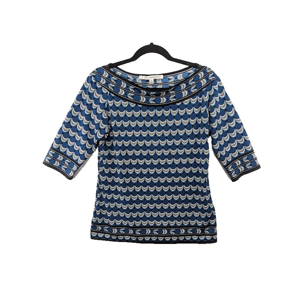 Max Studio Top Womens S Blue 70s Retro Office Casual Resort Vintage Psychedelic